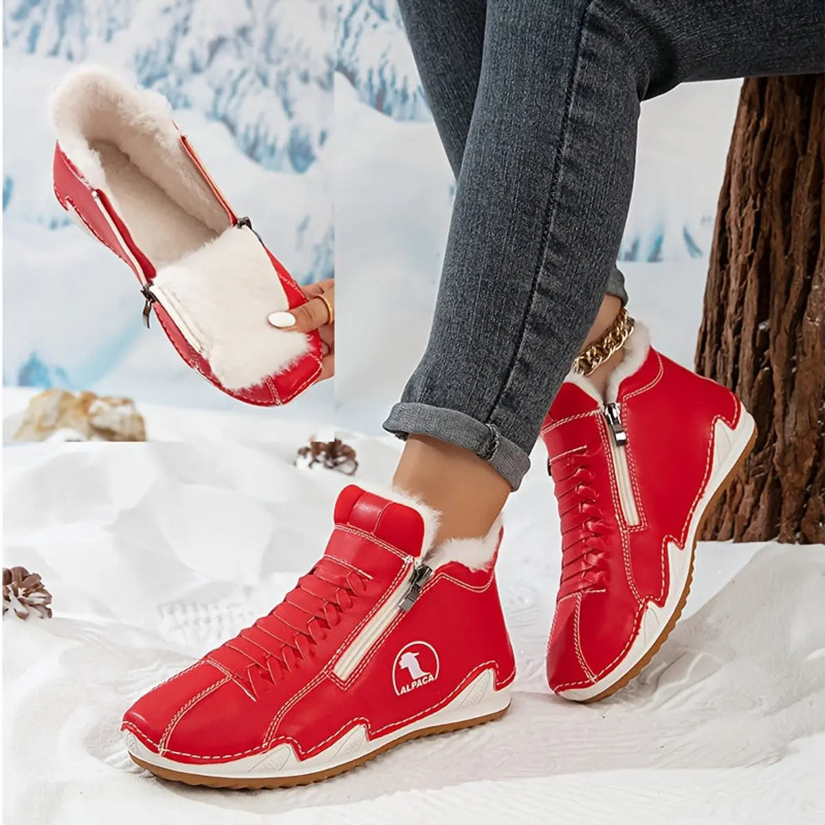 Women's Faux Fur Lined Winter Ankle Boots with Zip-Up Closure — Grace