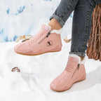 Pink Women's Faux Fur Lined Winter Ankle Boots with Zip-Up Closure