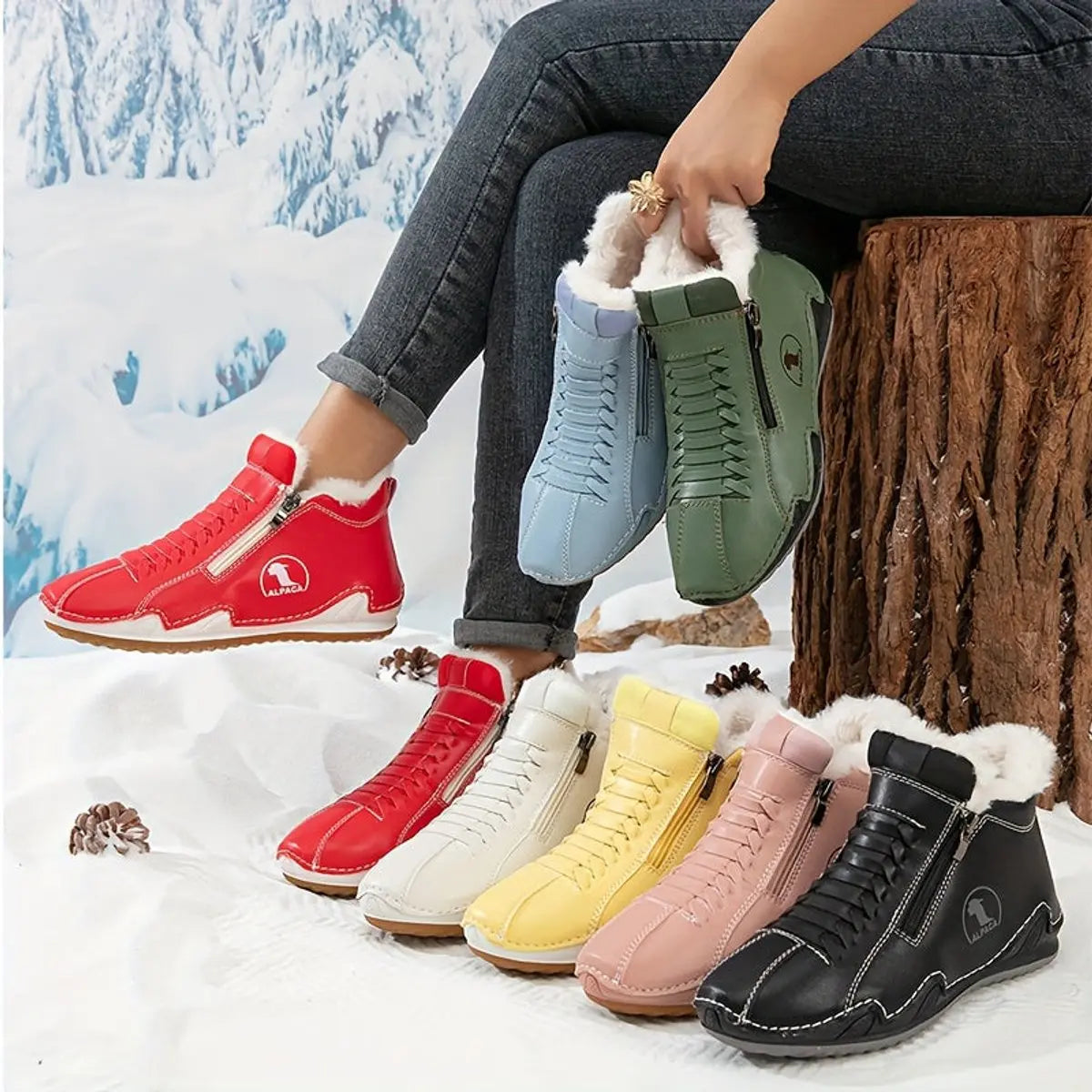Women's Faux Fur Lined Winter Ankle Boots with Zip-Up Closure — Grace