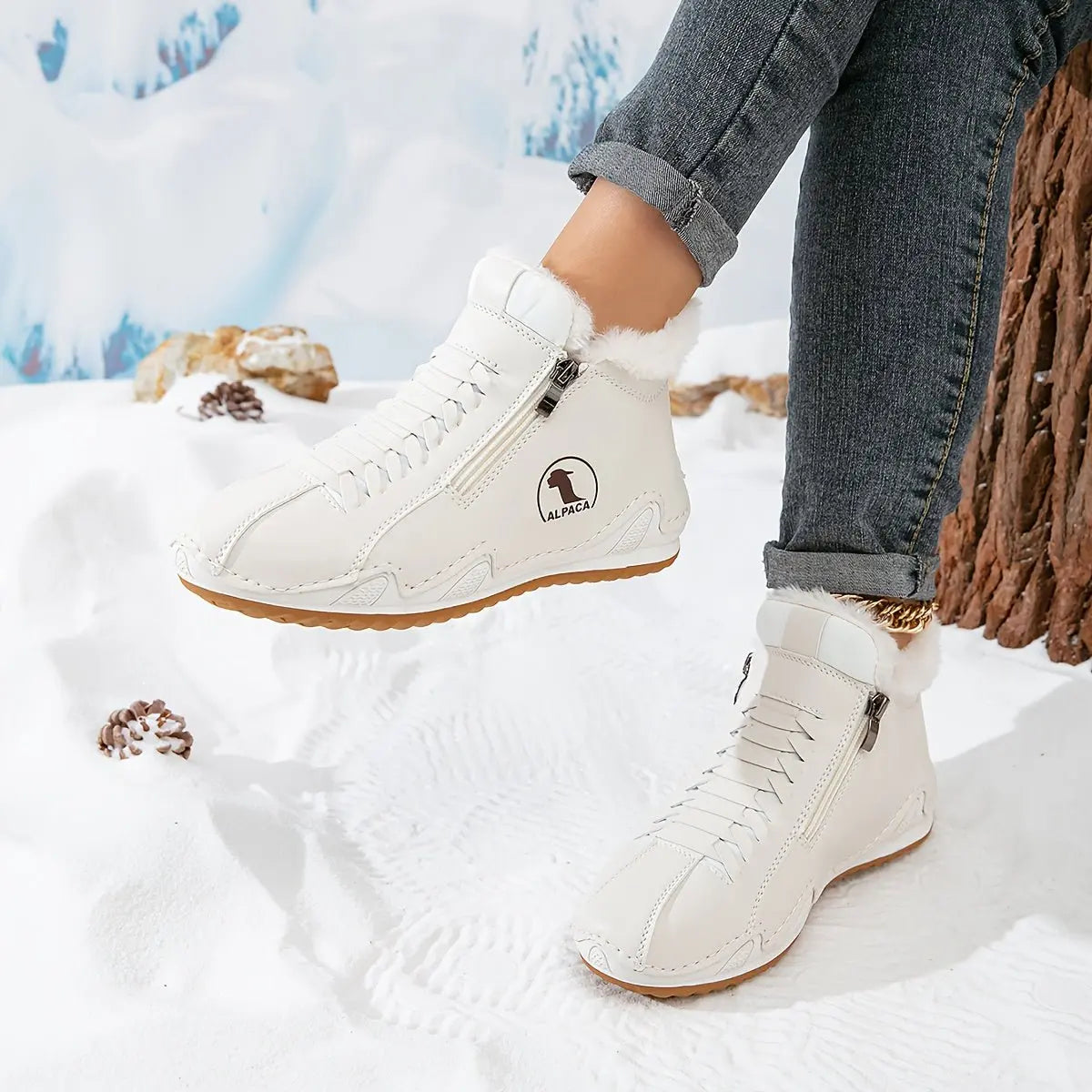 Women's Faux Fur Lined Winter Ankle Boots with Zip-Up Closure — Grace