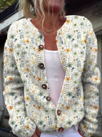 Women's Floral Embroidered Knit Cardigan with Button-Front Closure — Pia