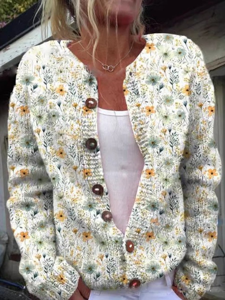 Women's Floral Embroidered Knit Cardigan with Button-Front Closure — Pia