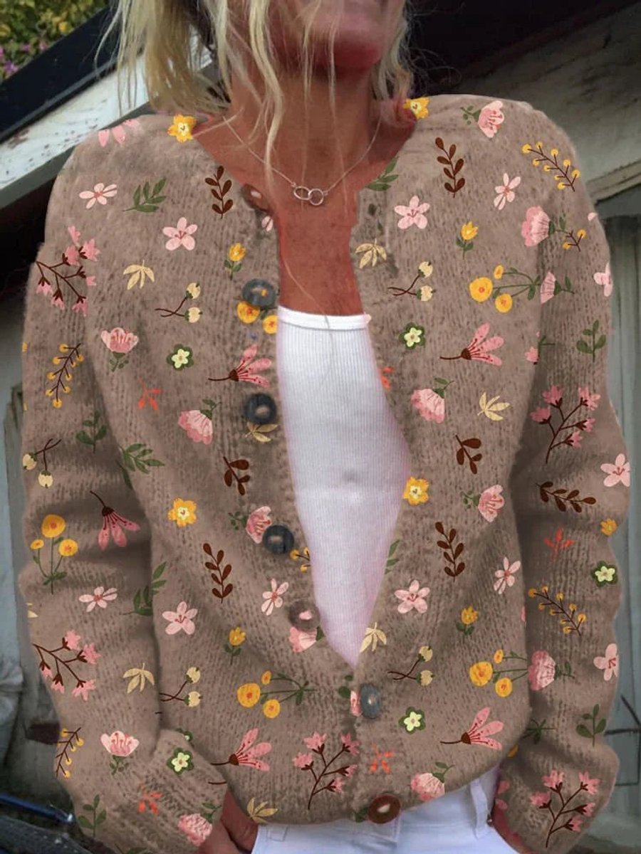 Women's Floral Embroidered Knit Cardigan with Button-Front Closure — Pia