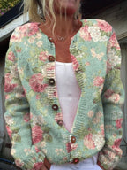Women's Floral Embroidered Knit Cardigan with Button-Front Closure — Pia