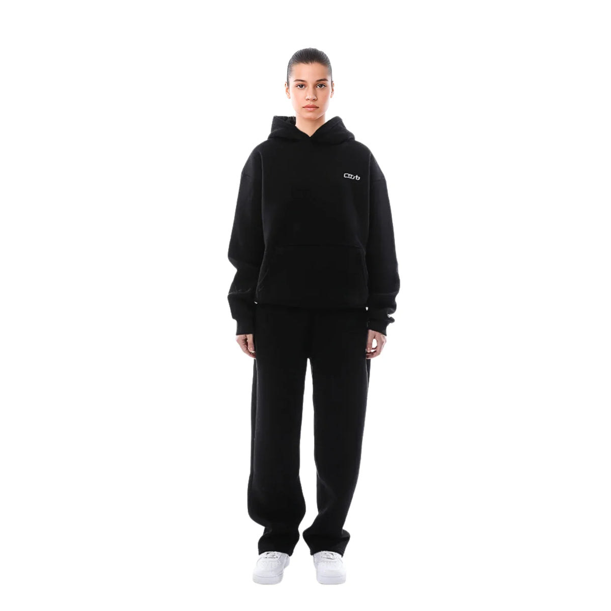 Black Women's Fleece Tracksuit with Hooded Sweatshirt & Jogger Pants — Iris