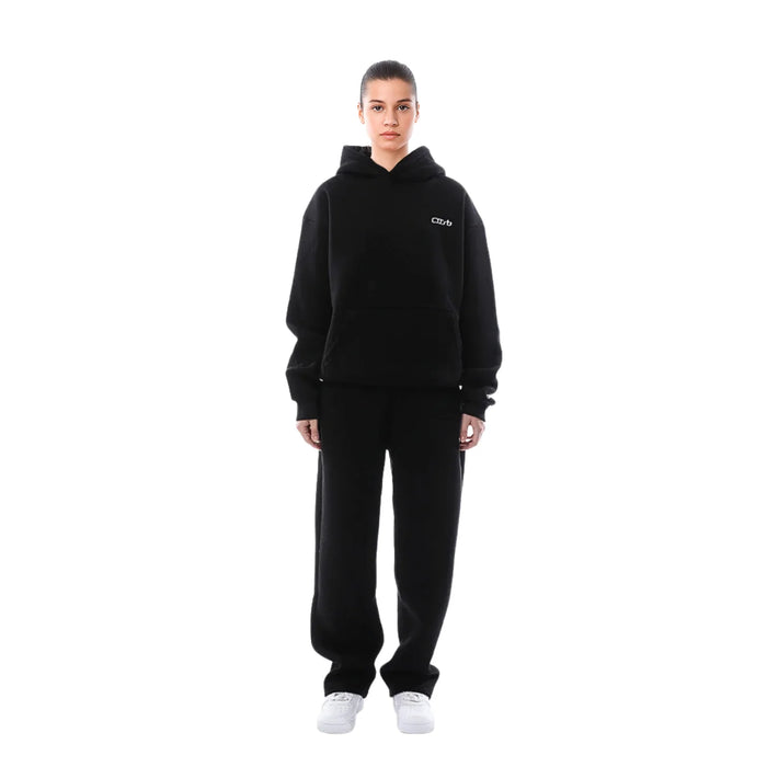 Black Women's Fleece Tracksuit with Hooded Sweatshirt & Jogger Pants — Iris