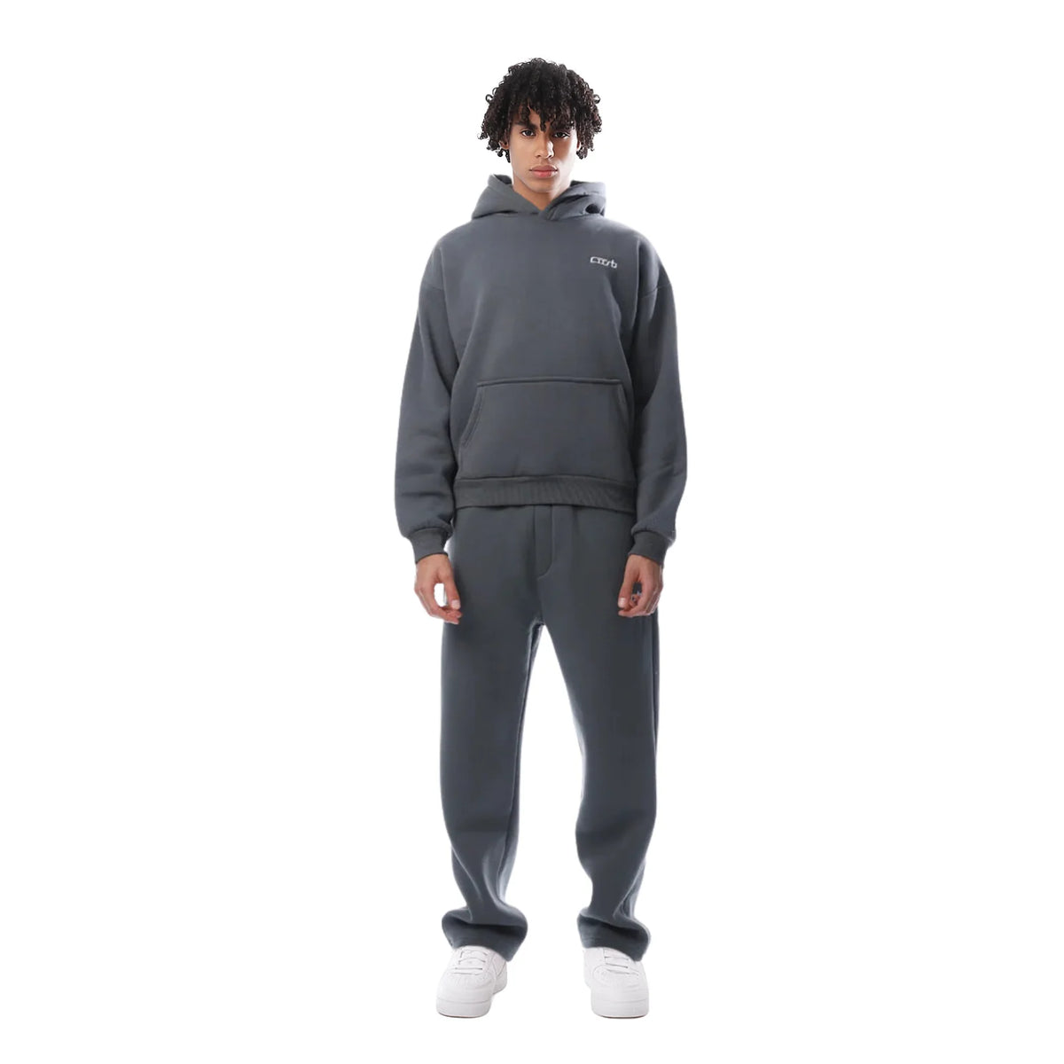 Grey Women's Fleece Tracksuit with Hooded Sweatshirt & Jogger Pants — Iris