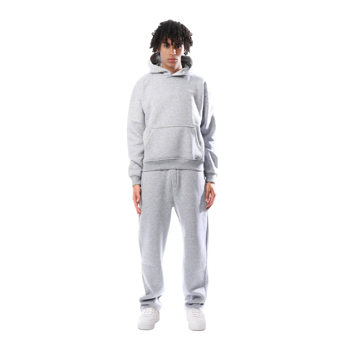 Light Grey Women's Fleece Tracksuit with Hooded Sweatshirt & Jogger Pants — Iris