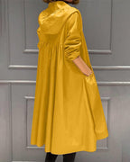 Yellow Women's Hooded Waterproof Long Trench Coat with Relaxed A-Line Fit