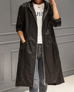 Women's Hooded Waterproof Long Trench Coat with Relaxed A-Line Fit — Lola