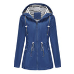 Blue Women's Rain Jacket With Hood — Scarlett Everyday Waterproof Parka - Flatlay