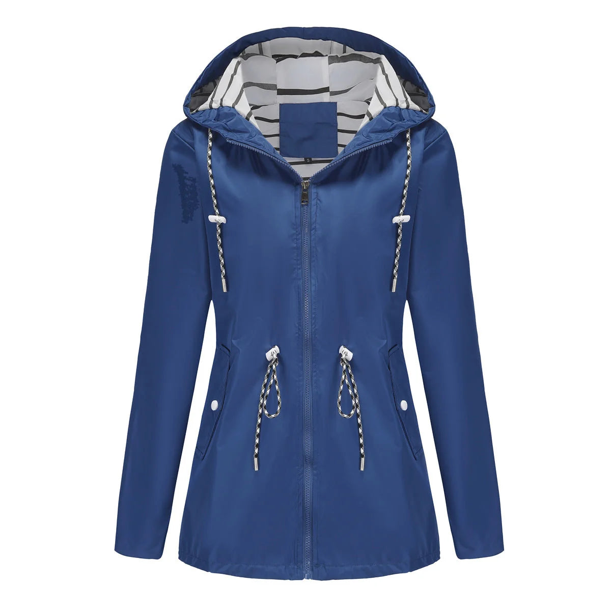 Blue Women's Rain Jacket With Hood — Scarlett Everyday Waterproof Parka - Flatlay