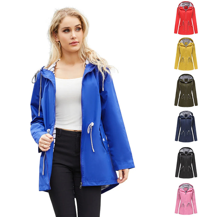 Blue Women's Rain Jacket With Hood — Scarlett Everyday Waterproof Parka - Front Full