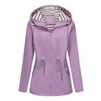 Lilac Women's Rain Jacket With Hood — Scarlett Everyday Waterproof Parka - Flatlay Purple