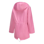 Pink Women's Rain Jacket With Hood — Scarlett Everyday Waterproof Parka - Back Flat