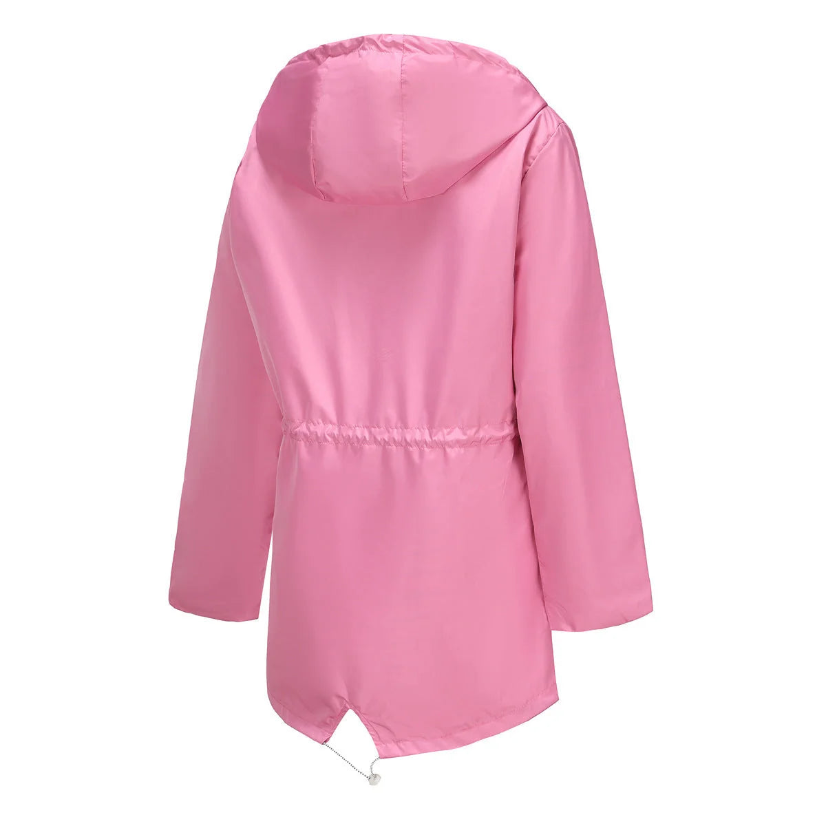 Pink Women's Rain Jacket With Hood — Scarlett Everyday Waterproof Parka - Back Flat