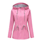 Pink Women's Rain Jacket With Hood — Scarlett Everyday Waterproof Parka - Flatlay