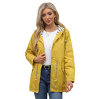Yellow Women's Rain Jacket With Hood — Scarlett Everyday Waterproof Parka - Model Front