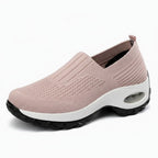 Beige Women's Slip-On Shoes with Cushioned Platform Sole & Breathable Knit Design - Studio Side Profile