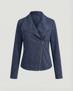 Women's Asymmetric Zip Biker Jacket with Wide Collar & Zip Pockets — Juliet