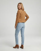 Women's Asymmetric Zip Biker Jacket with Wide Collar & Zip Pockets — Juliet