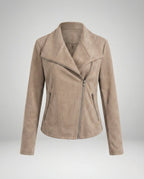 Women's Asymmetric Zip Biker Jacket with Wide Collar & Zip Pockets — Juliet
