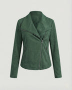 Women's Asymmetric Zip Biker Jacket with Wide Collar & Zip Pockets — Juliet