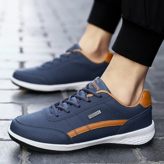 Blue Women's Walking Shoes — Lauren Lace-Up Cushioned Lightweight - Side Profile Worn