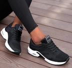 Black Women's Lightweight Walking Shoes — Logan Athletic Cushioned Lace-Up - Seated Pose Wood