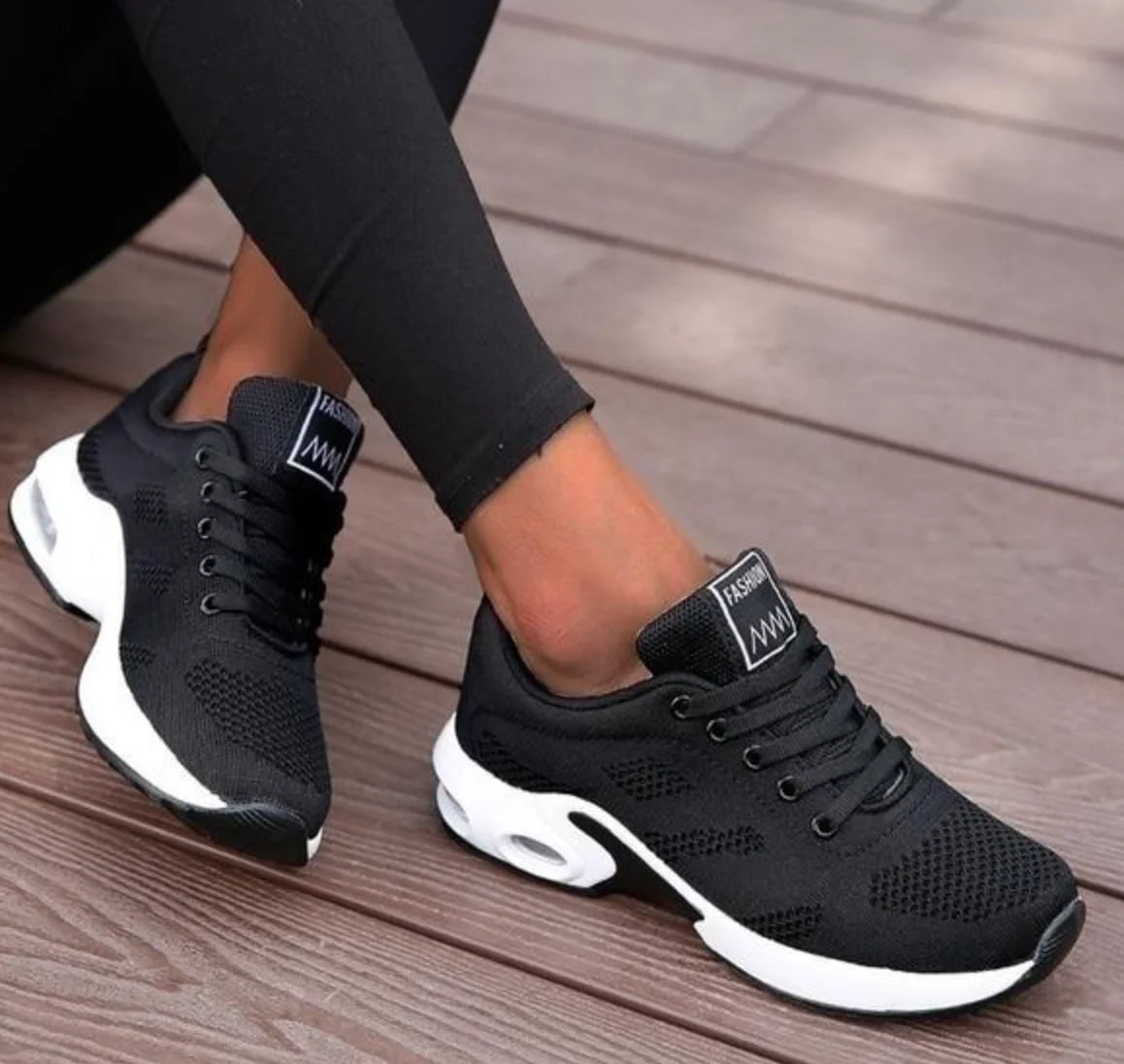 Black Women's Lightweight Walking Shoes — Logan Athletic Cushioned Lace-Up - Seated Pose Wood