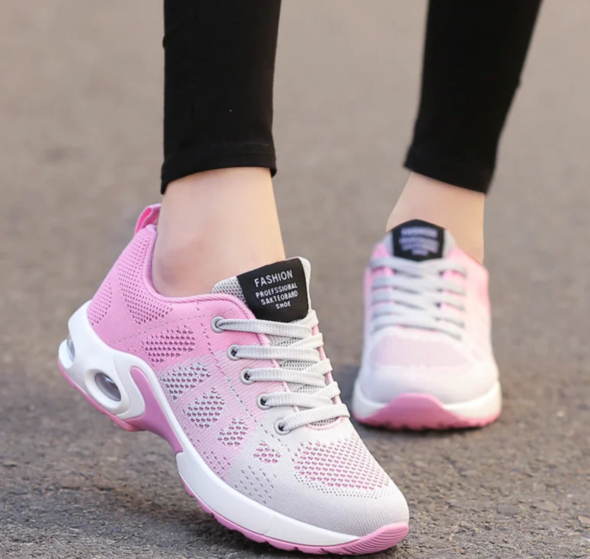 Pink Women's Lightweight Walking Shoes — Logan Athletic Cushioned Lace-Up - Model Walking