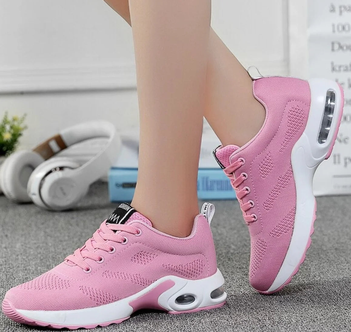Pink Women's Lightweight Walking Shoes — Logan Athletic Cushioned Lace-Up - Studio Crossed Legs