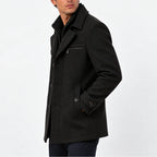Men's Wool Blend Coat with Zip Collar & Button Closure - Side Profile
