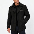 Black Men's Wool Blend Coat with Zip Collar & Button Closure — Finn