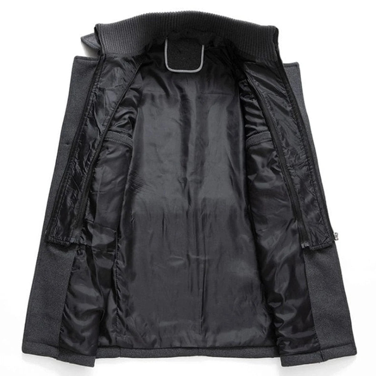 Black Men's Wool Winter Coat with Removable Knit Collar & Tailored Fit — Everett - Interior Lining