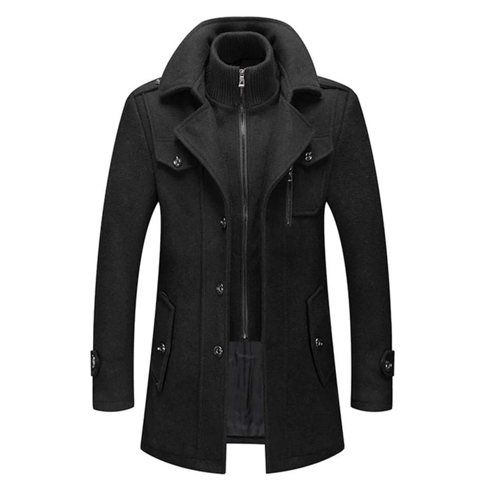Black Men's Wool Winter Coat with Removable Knit Collar & Tailored Fit — Everett