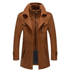 Brown Men's Wool Winter Coat with Removable Knit Collar & Tailored Fit — Everett