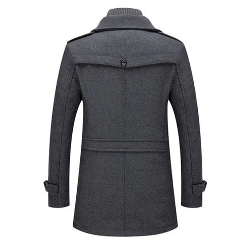 Grey Men's Wool Winter Coat with Removable Knit Collar & Tailored Fit — Everett - Back Full