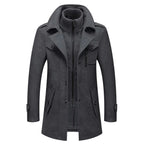 Grey Men's Wool Winter Coat with Removable Knit Collar & Tailored Fit — Everett
