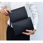 Black Women's Woven Faux Leather Clutch Bag with Wristlet Strap — Victoria - Worn Lifestyle