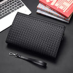 Black Women's Woven Faux Leather Clutch Bag with Wristlet Strap — Victoria