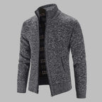 Dark Grey Men's Zip Cardigan with Stand Collar & Ribbed Hem