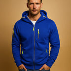 Blue Men's Zip Hoodie with Adjustable Hood & Multi-Pocket Design