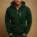 Green Men's Zip Hoodie with Adjustable Hood & Multi-Pocket Design